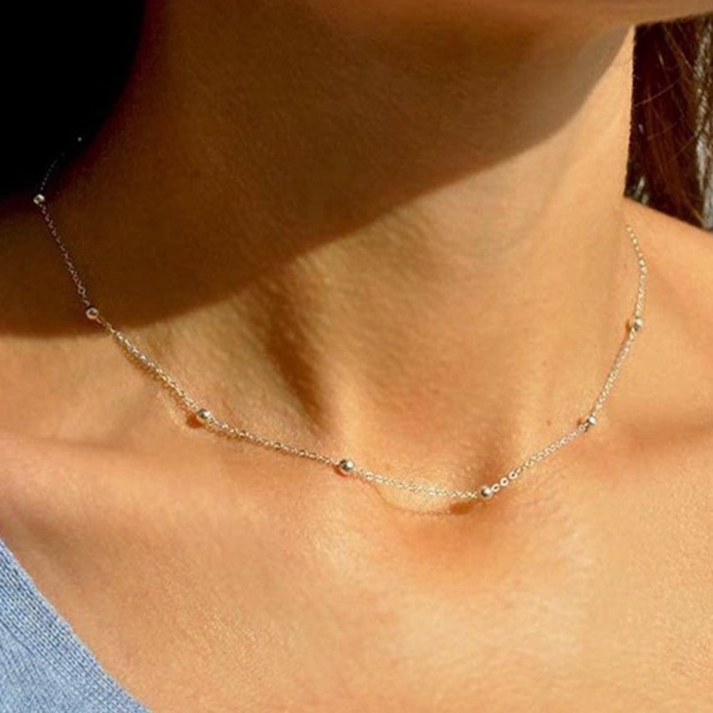 NECOCY Silver Dainty Beaded Choker Necklace Satellite